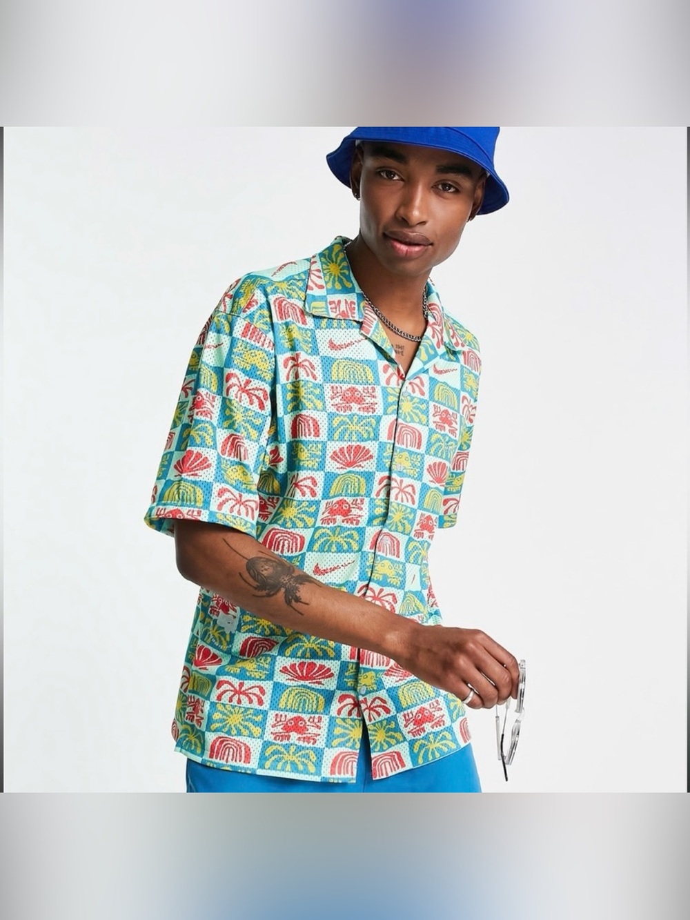 Nike Men's Dri-FIT Mesh Hawaiian Resort Camp Shirt Spring Break Print Large